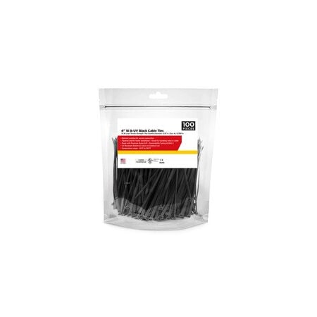 Cable Wholesale UV Rated Cable Tie, Black, 18lb, 4in, 100pc 30CV-01041BK