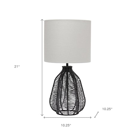 Homeroots 21" Black Rope Novelty Table Lamp With Light Gray Drum Shade 643470