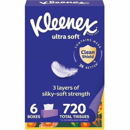 Kleenex Ultra Soft Facial Tissue, 3-Ply, White, 120 Sheets/Box, 24PK 54317