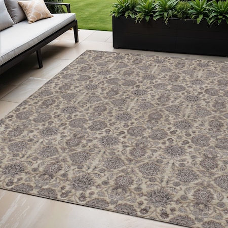 Homeroots 5' X 8' Ivory Taupe And Beige Floral Washable Indoor Outdoor Area Rug 582279