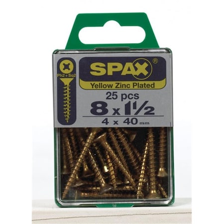 Spax 4101020400402 8 x 1.5 in. MultiMaterial Yellow Flat Head Screws, 25PK 5338090