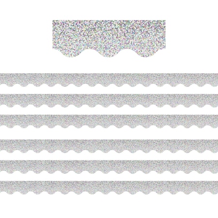 Teacher Created Resources Silver Sparkle Scalloped Border Trim, 35 Feet Per Pack, 6PK TCR8765