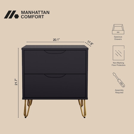 Manhattan Comfort Avira 20 in Nightstand in Black (2-Drawer) NS1721-BK
