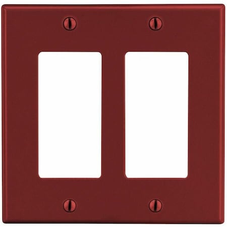 Hubbell Wiring Device-Kellems Rocker Wall Plate, Number of Gangs: 2 Plastic, Satin Finish, Red P262R
