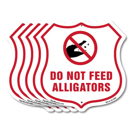 Signmission Alligator Warning Shield Sign Do Not Fee, 12 inch X 12 inch, Aluminum Metal Sign, 5PK SHI-A-5Pack-12-355