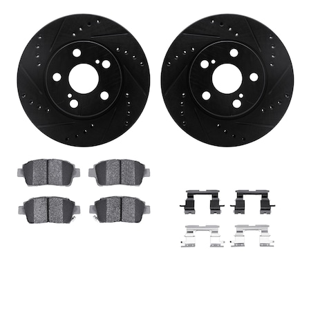 Dynamic Friction Co DFC Rotors-Drilled & Slotted-Black w/ 5000 Advanced Brake Pads Incl Hdw 8512-76125