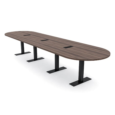 Skutchi Designs 16ft Racetrack Conference Table With Power | Harmony Series | 16 Person Meeting Room Table HAR-RAC-48X192-T.BK-H3041-EBLK