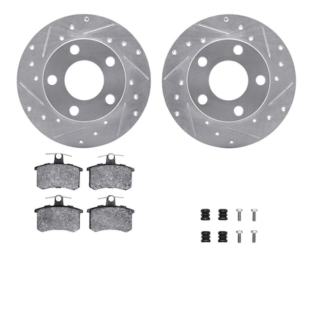 Dynamic Friction Co DFC Rotors-Drilled & Slotted-Silver w/ EURO 5000 Ceramic Brake Pads Incl Hdw 7612-74016