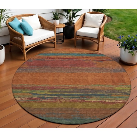Homeroots 8' Terra Cotta Round Abstract Washable Indoor Outdoor Area Rug 608761