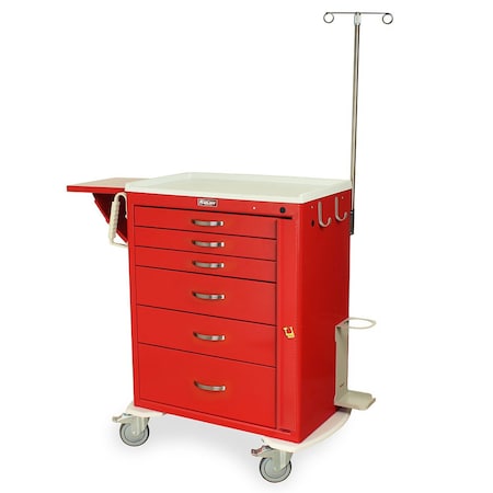 Harloff Tall Emergency Crash Cart with MD30-EMG1 Package, Standard Width, Six Drawers, Breakaway Lock MDS3030B06+MD30-EMG1