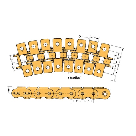 Tsubaki Single Pitch Curved chain, 100 ft OAL, .626 P, .4 Dia x 3/8 W, 15 in BR, .079 THK Plate 50CUR100