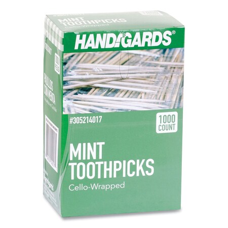 Handgards Individually Wrapped Round Wood Mint Toothpicks, 4", Natural, 12000PK 426605
