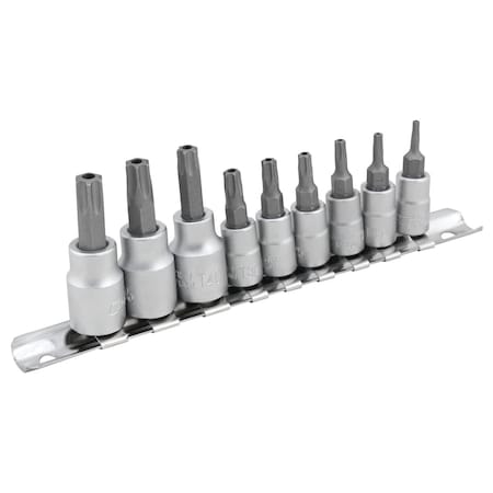Performance Tool 9 pc. Star Bit Socket Set, Chrome Vanadium, Storage Rail W1385