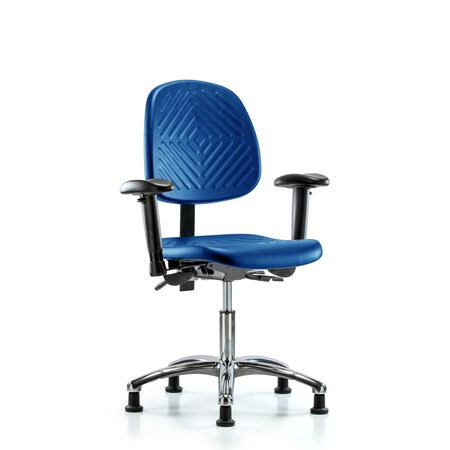 Blue Ridge Ergonomics Poly Chair Chrome, Desk, Med Back, Tilt, Arms, Glides, Blue BR-PDHCH-MB-CR-T1-A1-RG-BLU