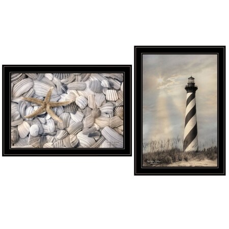 Homeroots Set Of Two Cape Hatteras Lighthouse and Sea Shells 4 Black Framed Print Wall Art, 2PK 407238