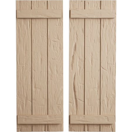 Ekena Millwork Rustic Three Board Joined Board-n-Batten Hand Hewn Faux Wood Shutters, 16 1/2W x 24H, PR SHUBJS16X24HHPR