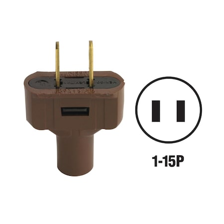 Leviton 15A 125V 2-Wire 2-Pole Vinyl Cord Plug Brown 000-48643