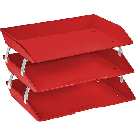 Acrimet Facility 3 Tier Letter Tray Side Load Letter Size Desktop File Organizer Plastic Solid Red 255.VM