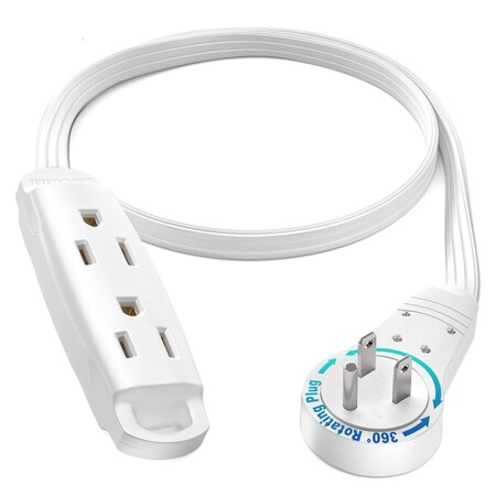 Maximm 1ft 16AWG 3-Outlet 360 degrees Flat Plug Extension Cord, Grounded UL, White ADW-360-C101-W