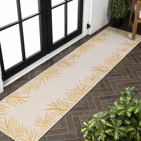 Jonathan Y Isla Coastal Cottage Palm Frond Border Yellow/Cream 2 ft. x 8 ft. Indoor/Outdoor Runner Rug TSN207A-28
