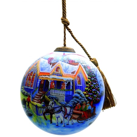 Homeroots Christmas Home and Horse Carriage Hand Painted Mouth Blown Glass Ornament 477438