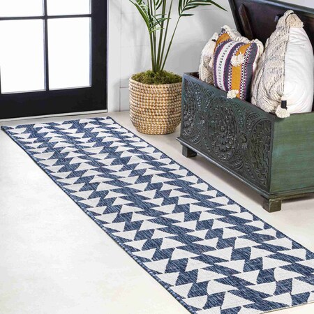 Jonathan Y Andratx Modern Tribal Geometric Ivory/Blue 2 ft. x 8 ft. Indoor/Outdoor Runner Rug SMB126C-28