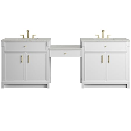 James Martin Vanities Bellshire 96" Dual Vanity Set w/ 24" Make-Up Counter, Bright White w/3 cm Lime Delight Silestone Top 660-VMC96-BW-3LDL
