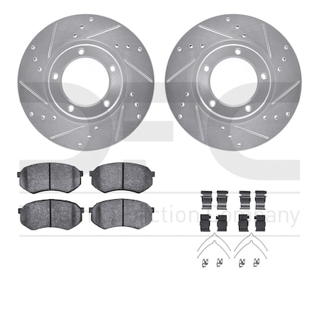 Dynamic Friction Co DFC Brake Rotor - Drilled & Slotted - Silver- Heavy Duty Brake Pad includes Hardware 7412-76010
