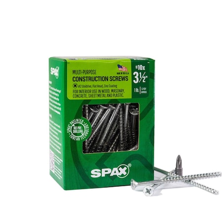 Spax #10 x 3-1/2 in Interior Wood Screws Construction Flat Head Phillips Square Unidrive, 57PK 4101010500904