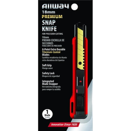 Allway 18mm SK18T Red/Black K-Series Premium Safety Lock Titanium-Coated Snap Knife with 8-Point Snap-Off SK18BH