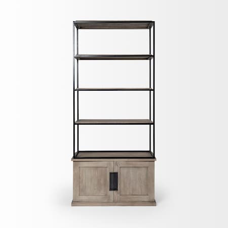 Homeroots 90" Brown Iron and Wood Three Tier Bookcase 380594