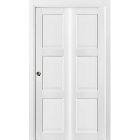 Sartodoors Sliding Closet Bi-fold Doors, Lucia 2661 White Silk, Sturdy Tracks Moldings Trims Hardware Set, W LUCIA2661BF-BEM-64 x 84 (2* 32x84)