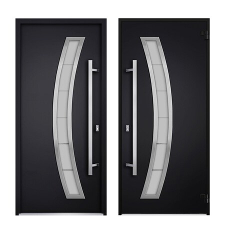 Vdomdoors Steel Door Deux 6500 Black 2 Sidelight Exterior Windows Stainless Inserts Single Modern Painted-W16 DEUX6500EXD-BLK-W16+36+16 x H80-Right-hand Inswing