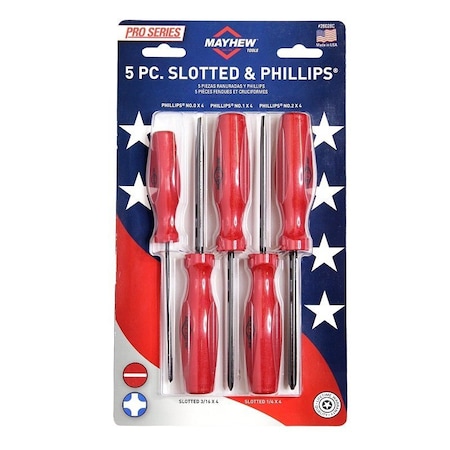 Mayhew Pro Series Screwdriver Set, 5-Piece, Alloy Steel, Brushed, Red 26028C