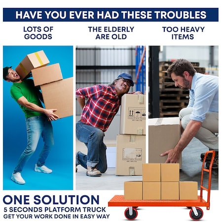 5Seconds Brand BOONE Heavy Duty Diamond Plated Industrial Platform Cart 60inX30in, 2000 lbs Capacity 555024