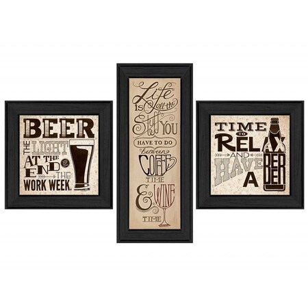 Homeroots Set Of Three Beer Time Black Framed Print Wall Art, 3PK 405653