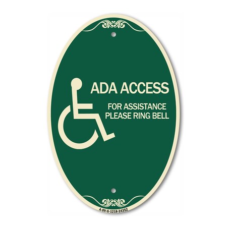 Signmission ADA Access for Assistance Ring Bell With New, 12 In X 18 In Architectural, Heavy Gauge Aluminum A-OV-G-1218-24352