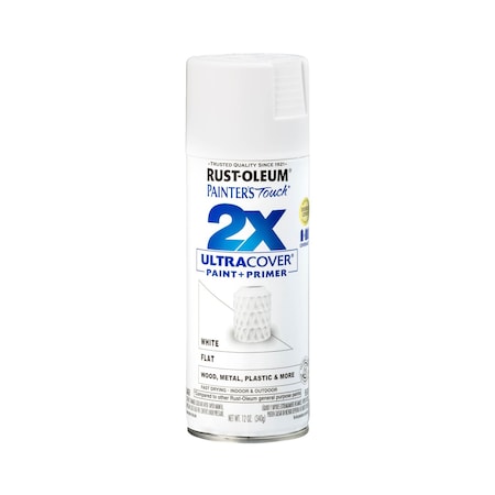 Rust-Oleum Spray Paint, White, Flat, Solvent, 12 Oz 334021