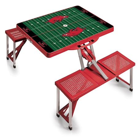 Picnic Time Family Of Brands Arkansas Razorbacks - Football Field - Picnic Table Portable Folding Table, Red 811-00-100-035-0
