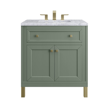 James Martin Vanities Chicago 30 in. Single Vanity, Smokey Celadon, w/ 3 CM Carrara Marble Top 503-V30-SC-3CAR