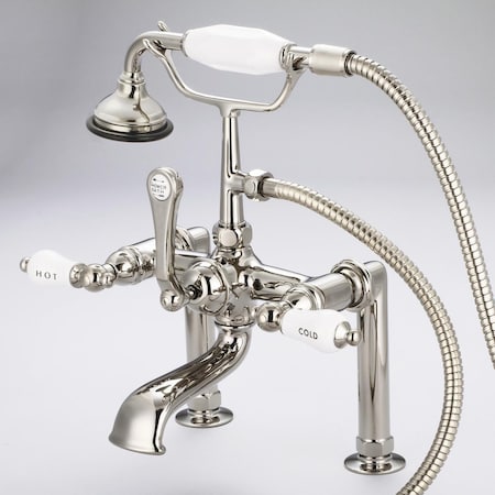 Water Creation Vintage Classic 7 in. Spread Deck Mount Tub Faucet - Polished Nickel, Ivory F6-0006-05-CL