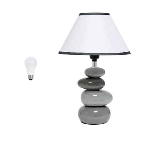 Homeroots 15" Light Gray And Dark Gray Ceramic Novelty Table Lamp LED With White Empire Shade 642934