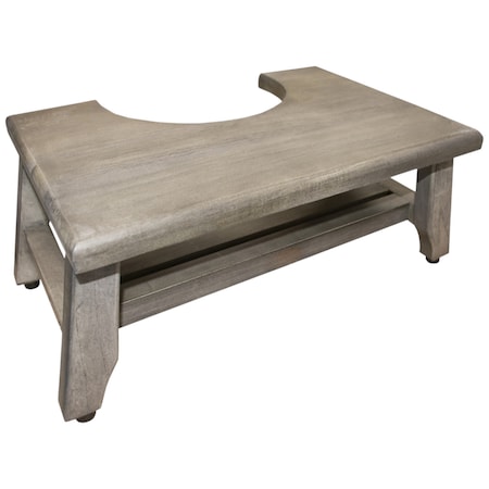 Homeroots 8" Gray Solid Teak Bathroom Toilet Stool 383384