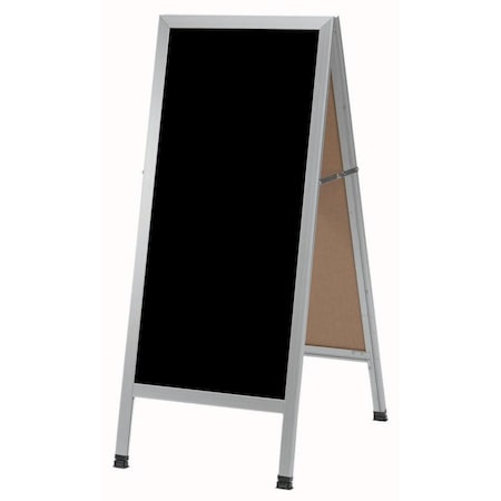 Aarco A-Frame Sidewalk Board, Black Porcelain Markerboard and Satin Aluminum Frame, 42''Hx18''W AA-311SB