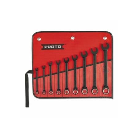 Proto 9 PC Spline Non-Reversing Combination Wrench Set, 12 Points, Black Oxide Finish 577-SCR-9S