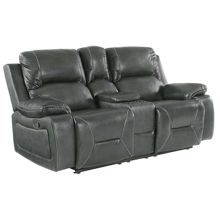 Homeroots 77in Gray Faux Leather Manual Reclining Love Seat With Storage 329444