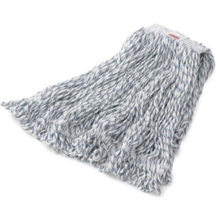 Rubbermaid Commercial 1 in String Wet Mop, 16 oz Dry Wt, Side Gate Connection, Looped-End, Blue/White, Cotton/Synthetic FGA41206WH00