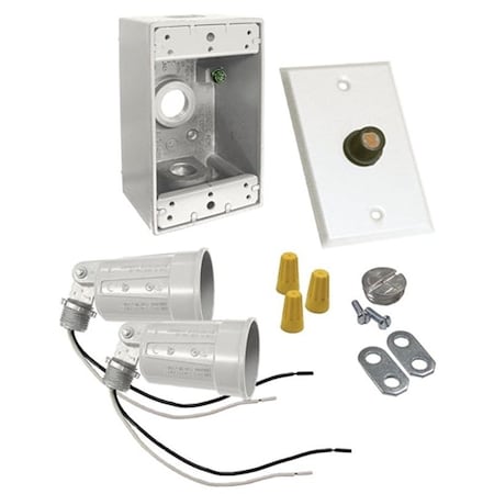 Hubbell Flood Light Kit, Dusk-to-Dawn, Metal, White, For: 2-Lampholders, Box, Cover and Photocell 5883-6