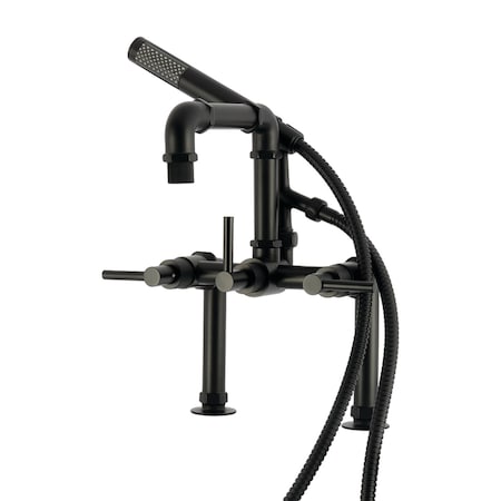 Kingston Brass 7" Center Deck-Mount Clawfoot Tub Faucet with Hand Shower, Matte Black AE6400DL