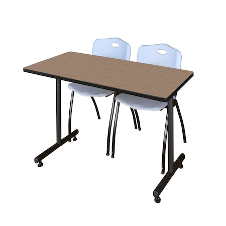 Regency Kobe T-Base Training Seminar Table W/ 2 M Stack Chairs, 48 in W, 24 in L, Noble Oak MKTRCT4824NO47GY